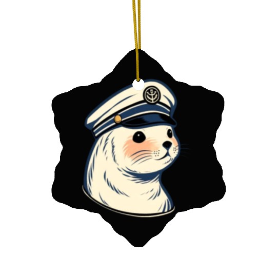 Seal Sailor Cap Boat Captain Cap Boating Seal Ceramic Ornaments