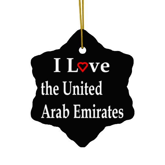 I Love the United Arab Emirates Red Heart Text w Ceramic Ornaments