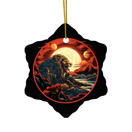 Red Japanese Style Mountain Lion Art Ceramic Ornaments