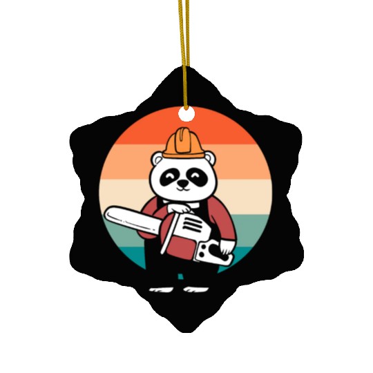 Panda Chainsaw Tree Worker Ceramic Ornaments