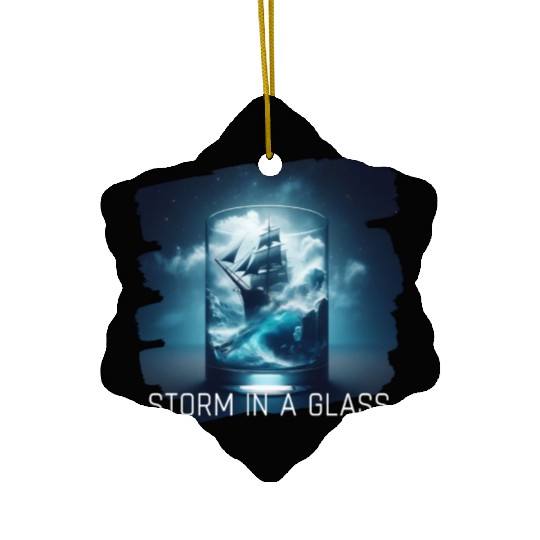 A storm in a glass with a ship Ceramic Ornaments