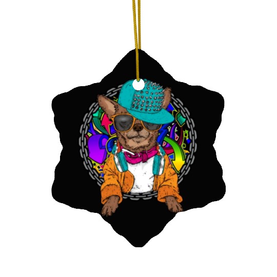 Street Dog Chihuahua Graffiti With Chain Dog Ceramic Ornaments