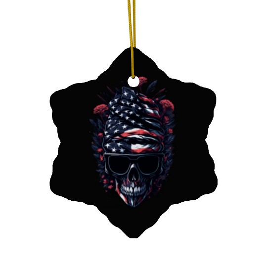 Theblack skull patriotic USA Ceramic Ornaments