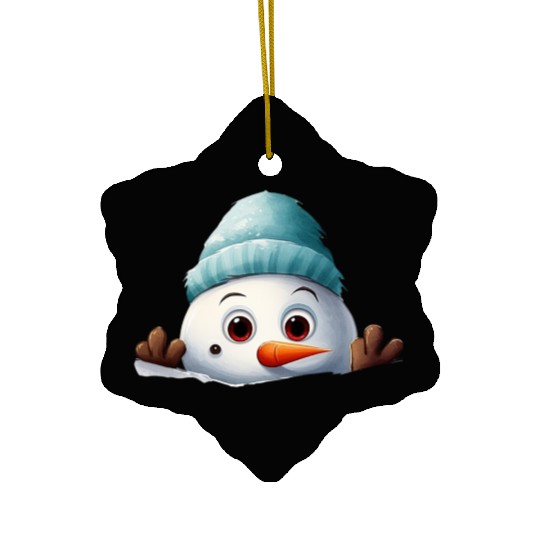 Snowman Christmas watercolor Santa hat Ceramic Ornaments