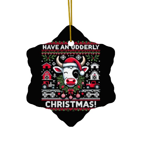 Funny Ugly Christmas Cow Holiday Design Ceramic Ornaments