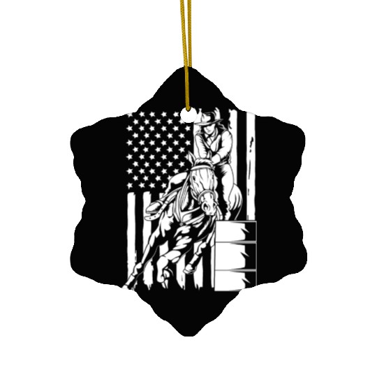 4th Of July Cowgirl Barrel Racing American Flag Ceramic Ornaments