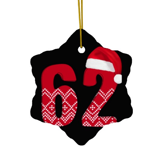 62 Red and White Christmas Number Sixty Two Ceramic Ornaments