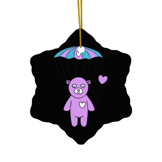 Cheerful Purple Teddy bear with a Heart Balloon Ceramic Ornaments