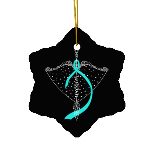 Warrior Bow Warrior Teal Ribbon Ovarian Cancer Ceramic Ornaments
