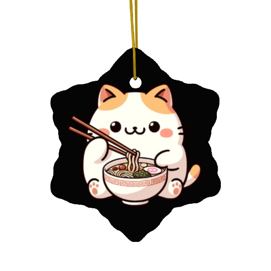 Neko Cat Eating Ramen Noodles Anime Ceramic Ornaments