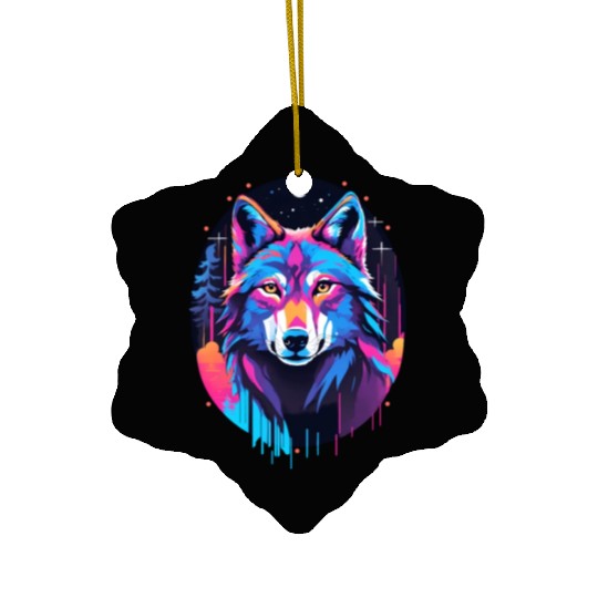 Eerie Blacklight Wolf Ceramic Ornaments - Neon Colors