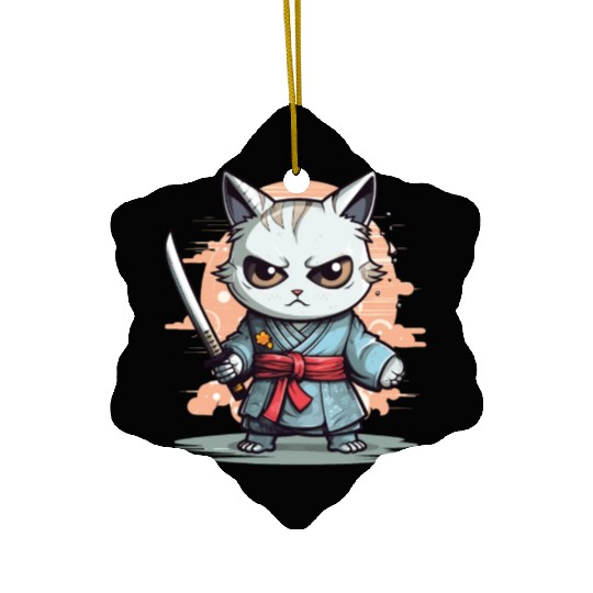Cute Samurai Cat Kawaii Japanese Ronin Aesthetic A Ceramic Ornaments