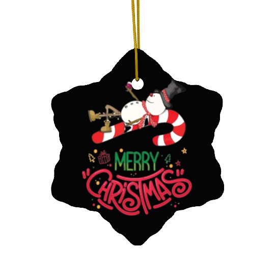 Snowman Lying On Candy Cane Merry Christmas Ceramic Ornaments