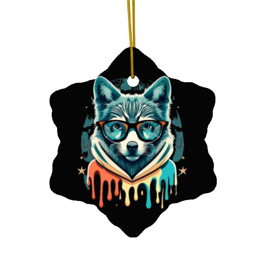 Hipster Wolf Drip Ceramic Ornaments