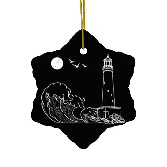 sea waves seagulls gift full moon lighthouse Ceramic Ornaments