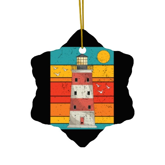 Retro full moon sea gift lighthouse Ceramic Ornaments