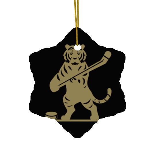 Tiger Hockey Player Silhouette Ceramic Ornaments