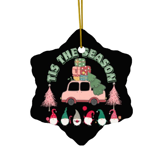 Tis The Season Xmas vintage art Ceramic Ornaments