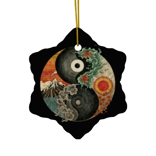 Yin and Yang shaped logo Japanese ink painting Ceramic Ornaments