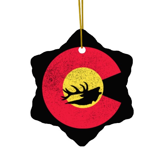 Colorado Flag Logo Elk Hunting Ceramic Ornaments