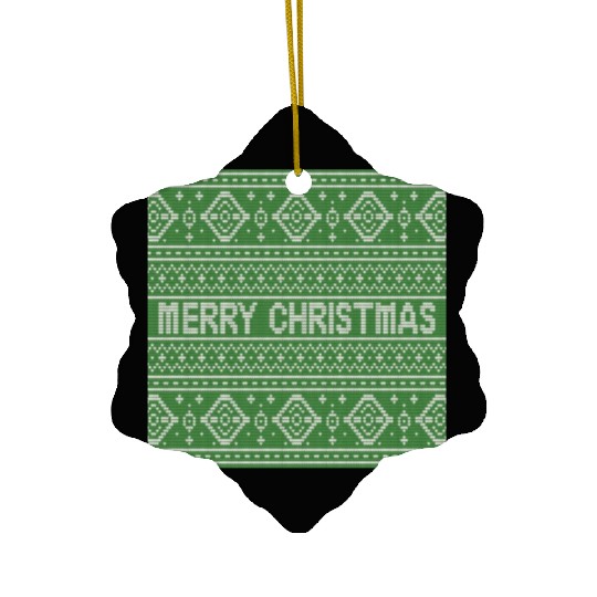 Sage Green Ugly Sweater Christmas Snowflakes Fun Ceramic Ornaments