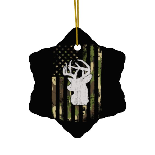 Buck Deer Hunting Camouflage Flag Hunter Ceramic Ornaments