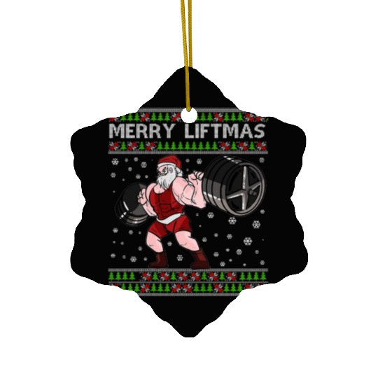 MERRY LIFTMAS Funny Strong Santa Claus Ceramic Ornaments