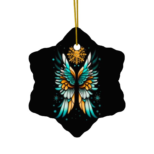 Angel Wings Embracing Snowflakes Ceramic Ornaments