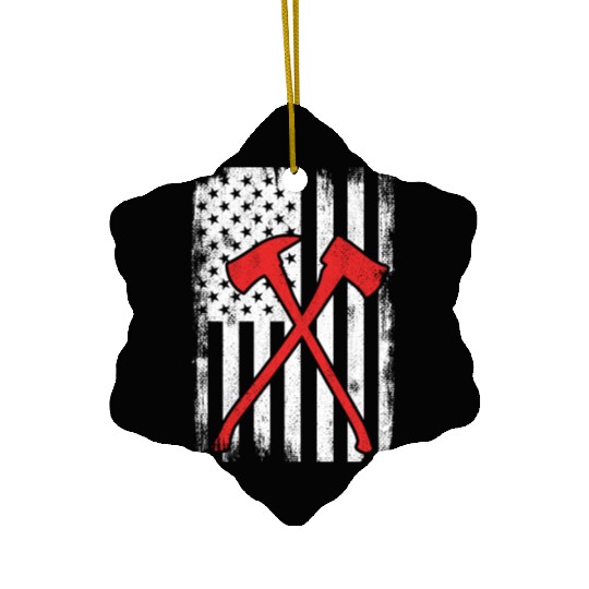 US Patriotic Firefighter Ceramic Ornaments