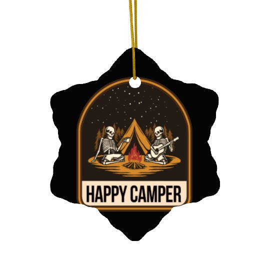 Happy Camper Skeleton Campfire Tent Ceramic Ornaments