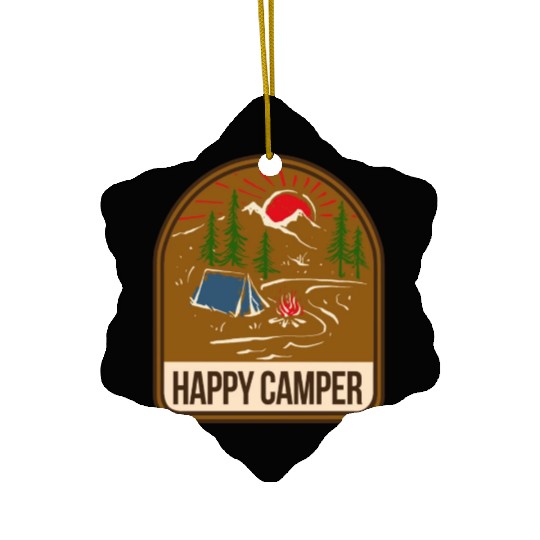 Happy Camper Camping Campfire Tent Ceramic Ornaments