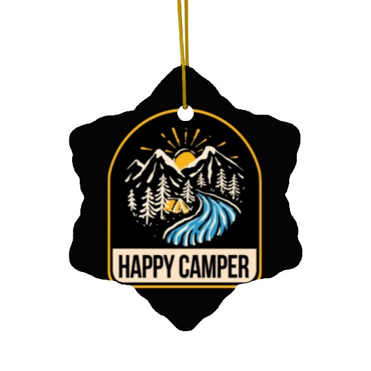 Happy Camper Camping Campfire Tent Ceramic Ornaments