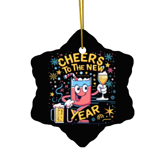 NYE Cheers To The New Year Happy Winter Holiday Ceramic Ornaments