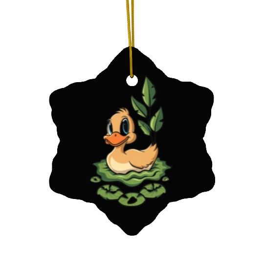 cute duck swimming in a swamp Ceramic Ornaments