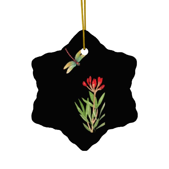 dragonfly flying over a plant Ceramic Ornaments