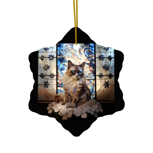Ragdoll cat in stained glass Ceramic Ornaments