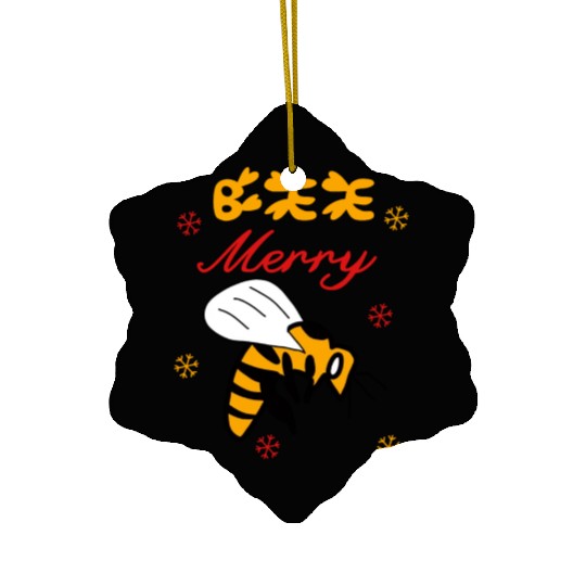 Bee Merry Cute Funny Christmas Snow Flake Costume Ceramic Ornaments