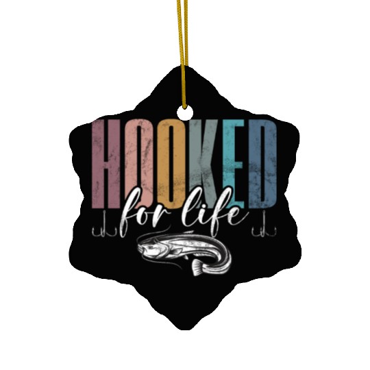 Hooked For Life Retro Catfish Catfishing Angler Ceramic Ornaments