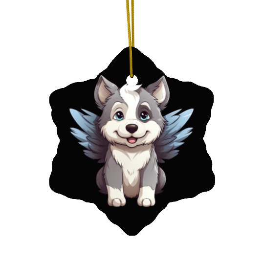 Husky Angel - Cute Dog with Heavenly Wings Ceramic Ornaments