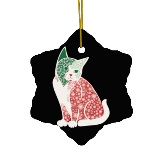 Christmas snowflake cat v2 Ceramic Ornaments