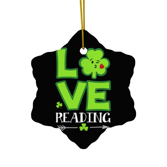 Love Shamrock Reading Teacher Funny St Patricks Da Ceramic Ornaments
