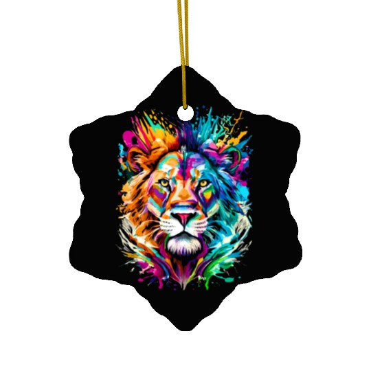 Lion Head Colourful - Cute Lion - Zodiac Sign Leo Ceramic Ornaments
