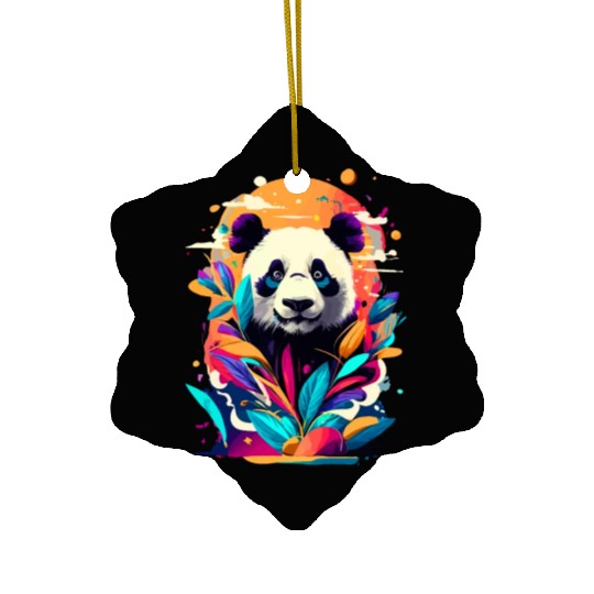 Giant Panda Colourful - Cute Panda Bear Bamboo Ceramic Ornaments