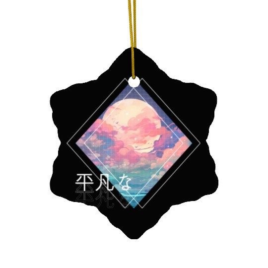 Sky Full Moon Clouds Kawaii Lofi Japanese Anime Ae Ceramic Ornaments