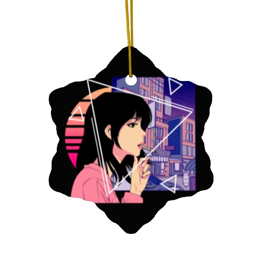 Retro 80's Japanese Lofi Vaporwave Aesthetic Sad A Ceramic Ornaments