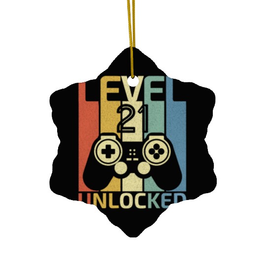 Level 21 Unlocked Funny Video Gamer 21st Birthday Ceramic Ornaments