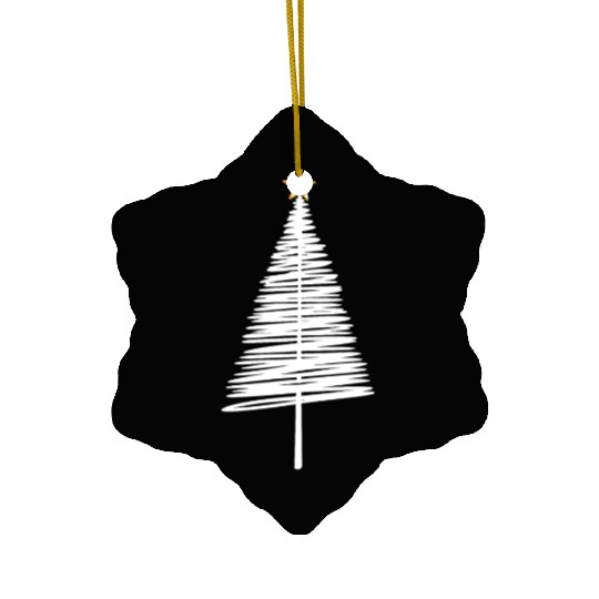 White Christmas Tree Brushstroke with Golden Star Ceramic Ornaments