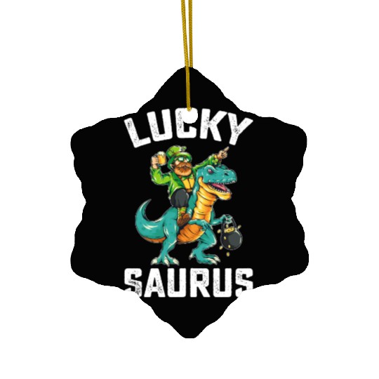 Lucky Saurus Dinosaur T Rex St Patrick's Day Ceramic Ornaments