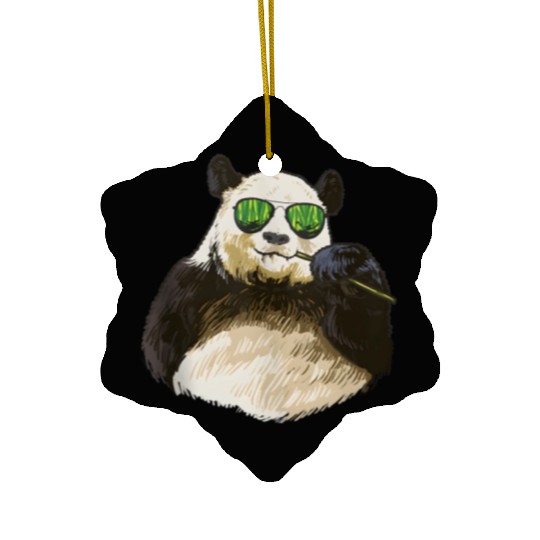 Chilling Panda Eating Bamboo Bear Ceramic Ornaments