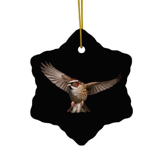 A close-up photo of a cute sparrow bird. Ceramic Ornaments